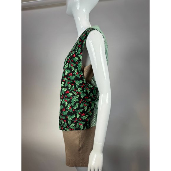 Vintage Holiday Holly Vest - blemish on shoulder OS Green Holly Cotton Blend - Picture 10 of 16